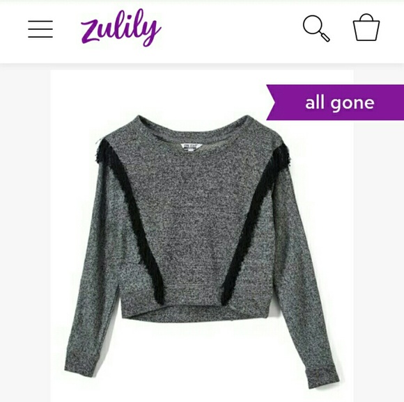 NWT Cozy Fringe Crop Sweater Grey Black Size L - Picture 2 of 6